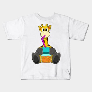 Giraffe at Drinking with Drinking straw Kids T-Shirt